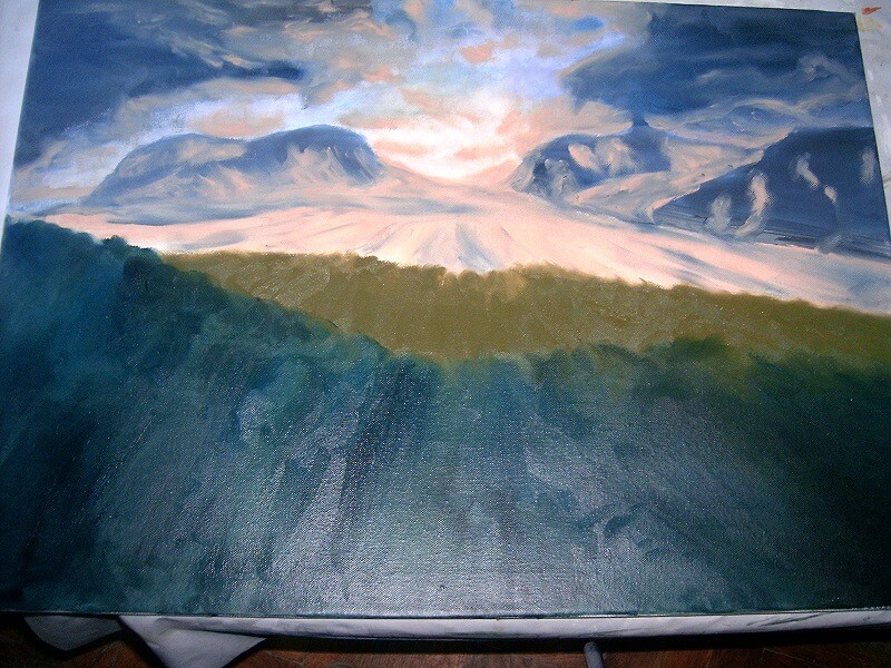 Olajkép – Napfelkelte - festés közben