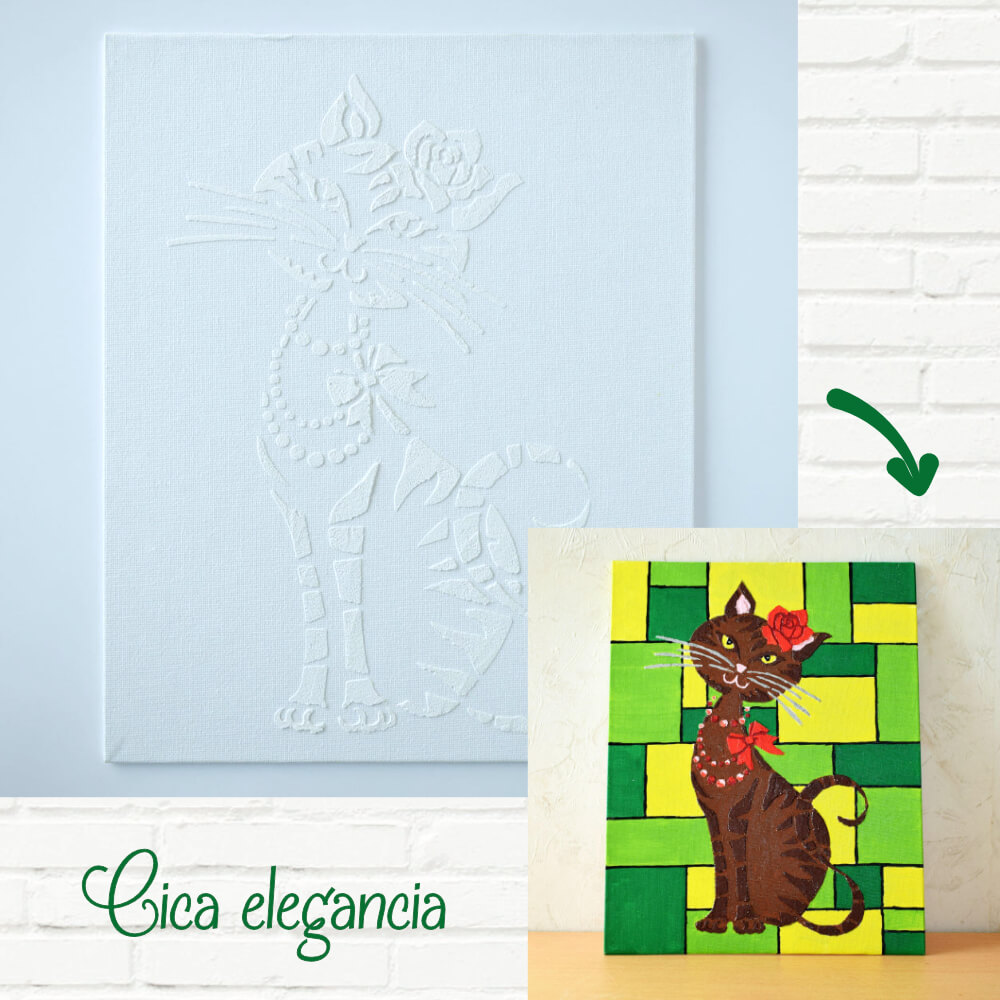 Állatok – 24×30 cm-es, festenivaló, domborműves alap – Cica elegancia