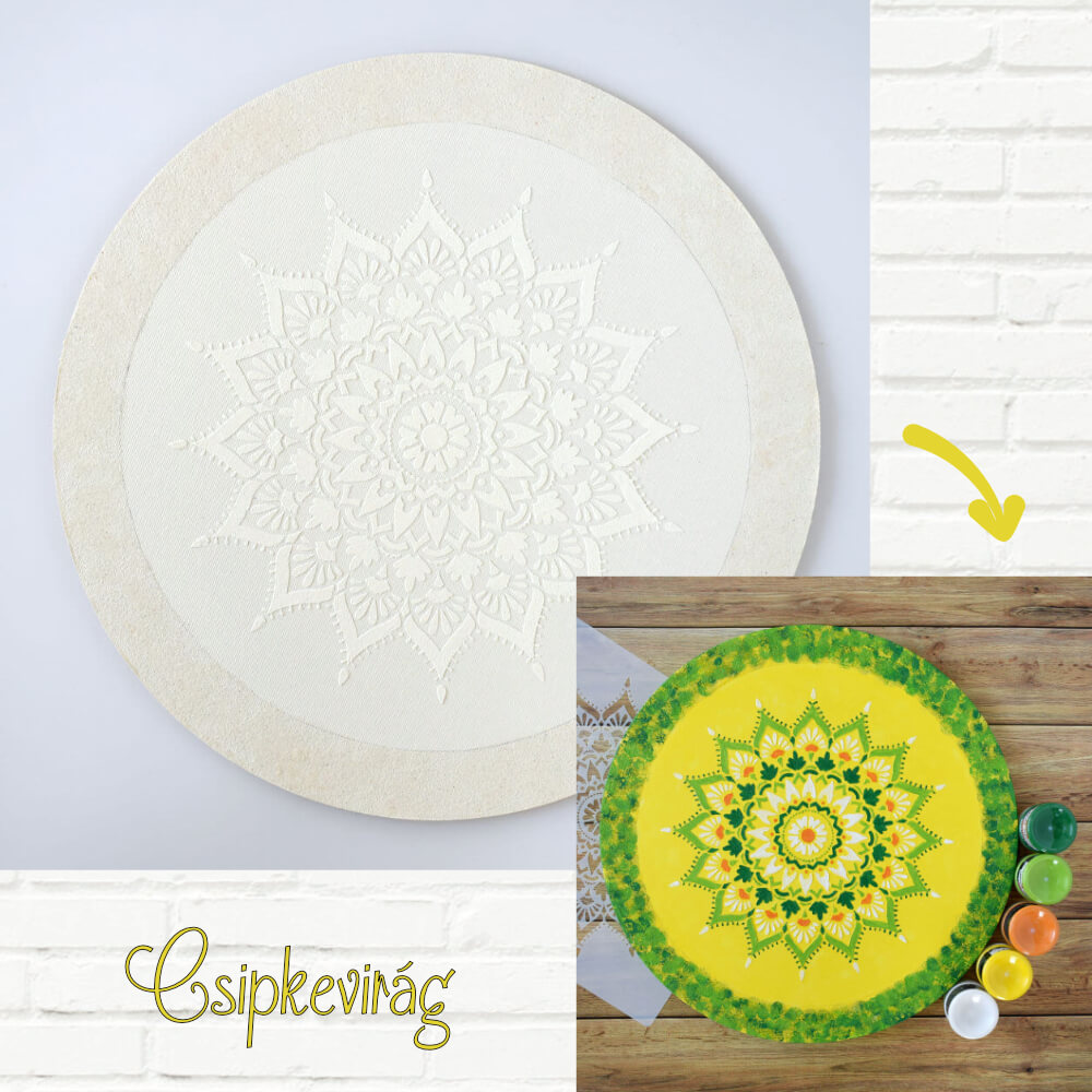 Mandala – 40 cm-es, festenivaló, domborműves alap – Csipkevirág