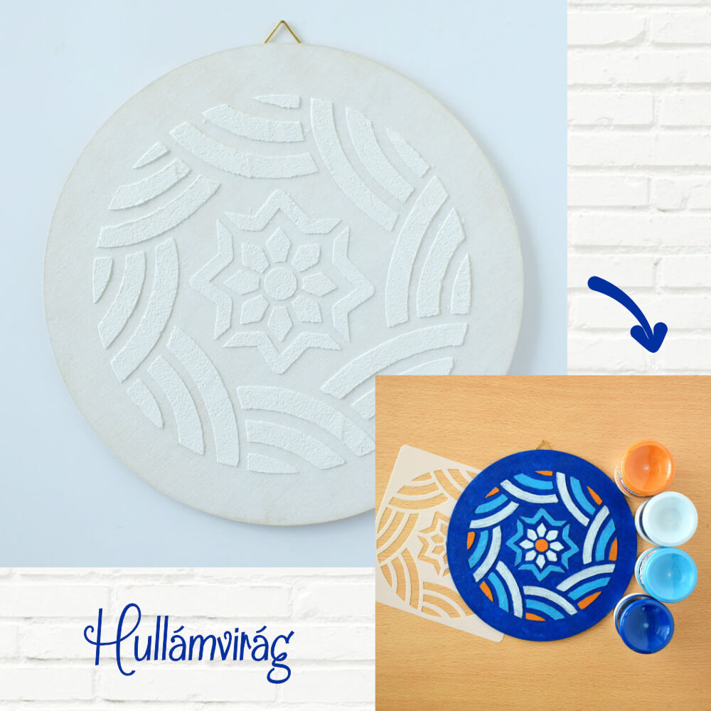 Mandala – 18 cm-es, festenivaló, domborműves alap – Hullámvirág