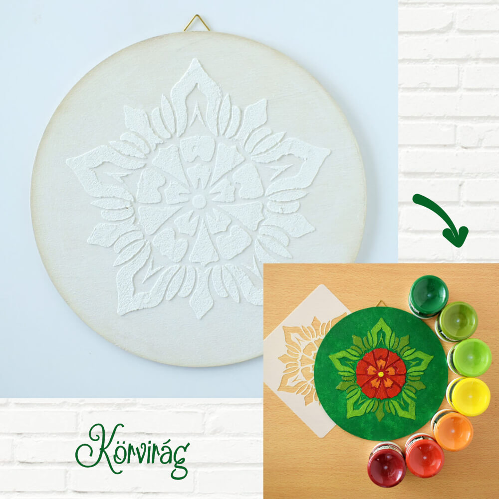 Mandala – 18 cm-es, festenivaló, domborműves alap – Körvirág