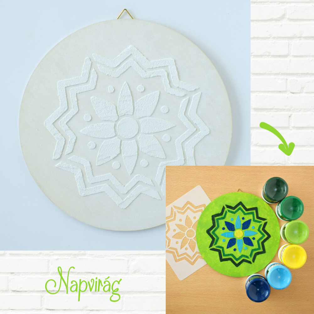 Mandala – 18 cm-es, festenivaló, domborműves alap – Napvirág