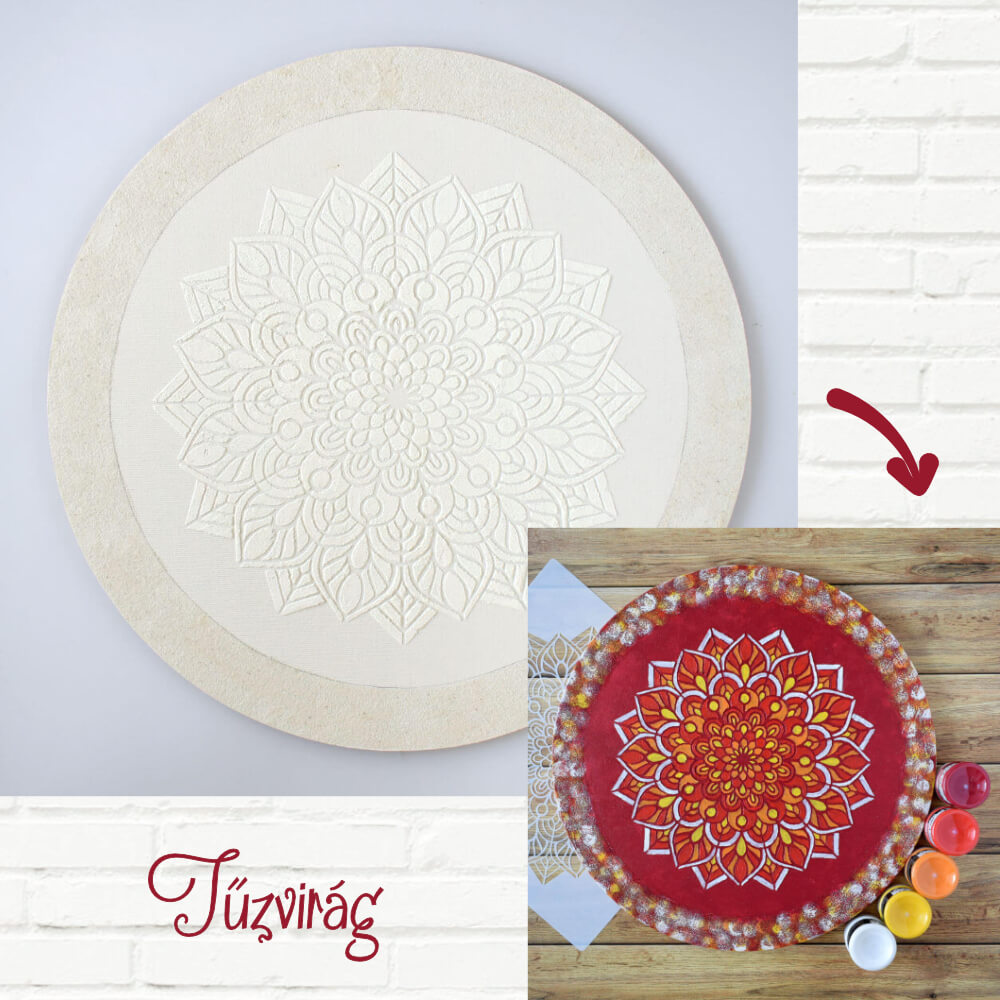 Mandala – festenivaló, domborműves alap – Tűzvirág