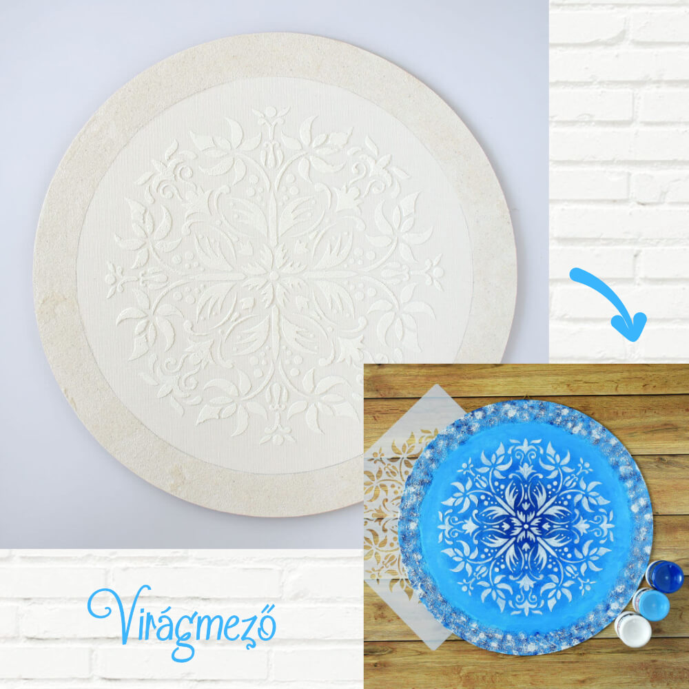 Mandala – 40 cm-es, festenivaló, domborműves alap – Virágmező