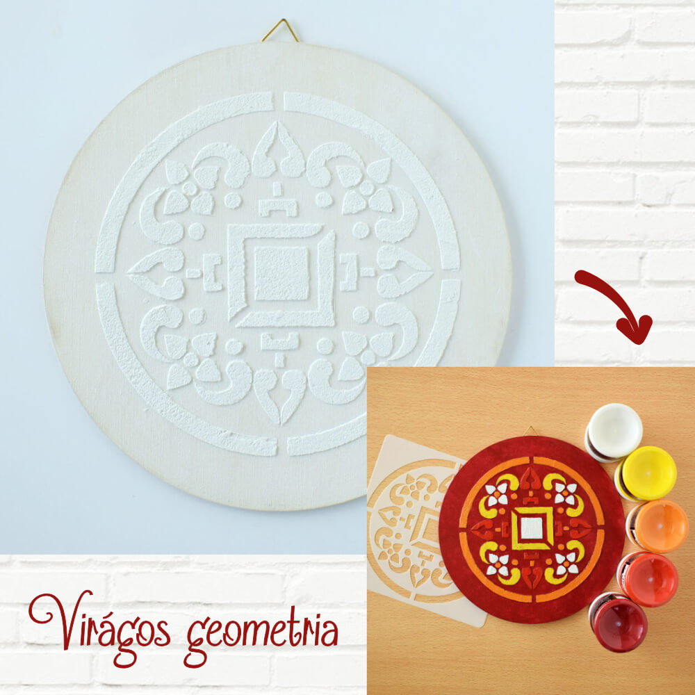 Mandala – 18 cm-es, festenivaló, domborműves alap – Virágos geometria