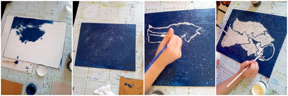 Domborműves élményfestés Gyarmaton: Éjszakai állatok - Alkotás közben