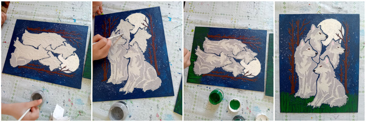 Domborműves élményfestés Gyarmaton: Éjszakai állatok - Alkotás közben